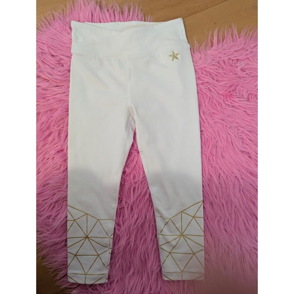 LEGGINGS ONLY Rebel Athletic White  Gold Athletic  Dance Cheer YM Youth Medium